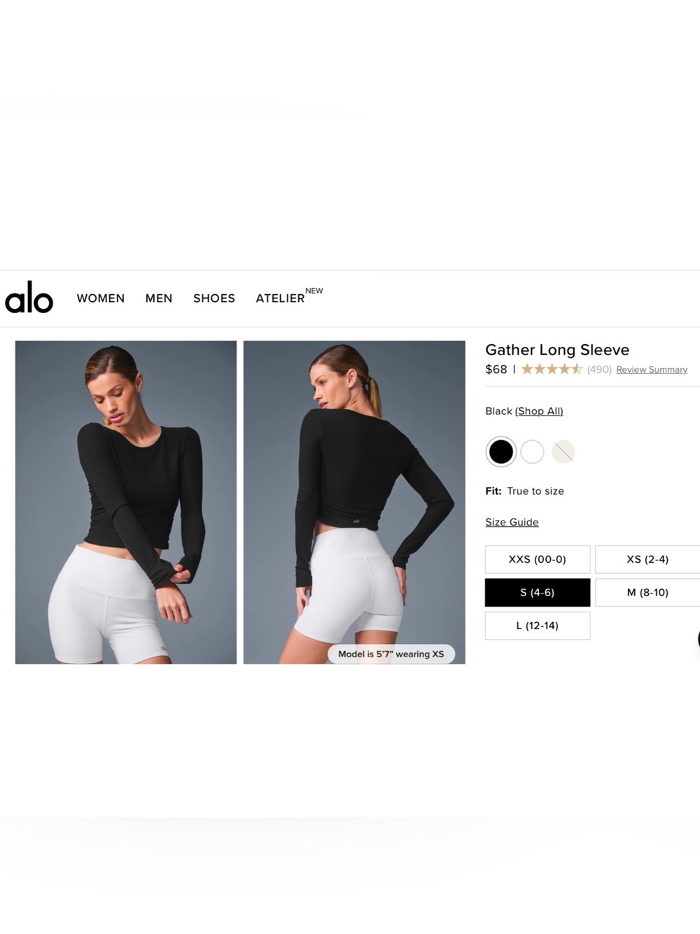Alo Yoga Gather Long Sleeve Ruched Crop in black EUC S